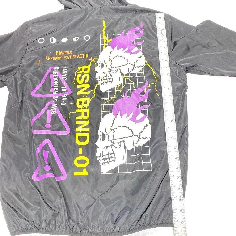 Reason Anorak Jacket Men's Medium Black Half-Zip World Skull Hooded - Picture 14 of 15
